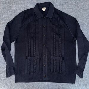J. Crew Heritage cotton cable-knit cardigan sweater-polo - Navy - Size XL